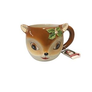 Mr. Christmas‎ Nostalgic Reindeer Ceramic Sculpted Mug Cup Big Eyed Doe NEW